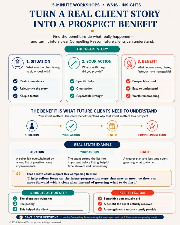 WS16 — How to Turn a Real Client Story Into a Prospect Benefit